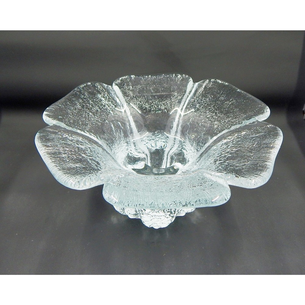 Blenko Art Glass Clear Textured Flower Petal Taper Candle Holder